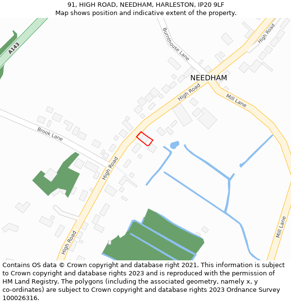 91, HIGH ROAD, NEEDHAM, HARLESTON, IP20 9LF: Location map and indicative extent of plot