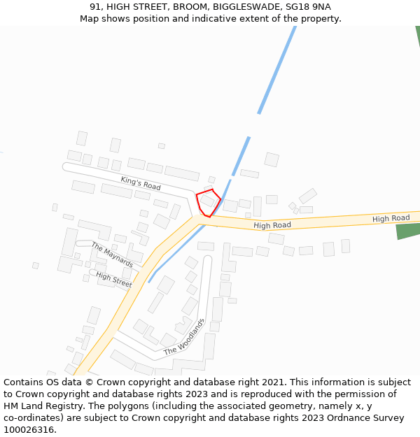 91, HIGH STREET, BROOM, BIGGLESWADE, SG18 9NA: Location map and indicative extent of plot