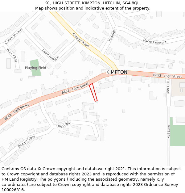 91, HIGH STREET, KIMPTON, HITCHIN, SG4 8QL: Location map and indicative extent of plot