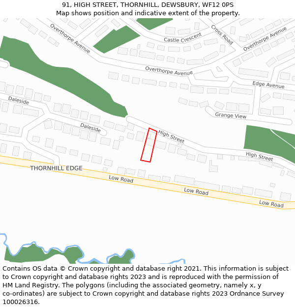 91, HIGH STREET, THORNHILL, DEWSBURY, WF12 0PS: Location map and indicative extent of plot