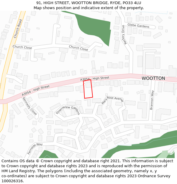 91, HIGH STREET, WOOTTON BRIDGE, RYDE, PO33 4LU: Location map and indicative extent of plot