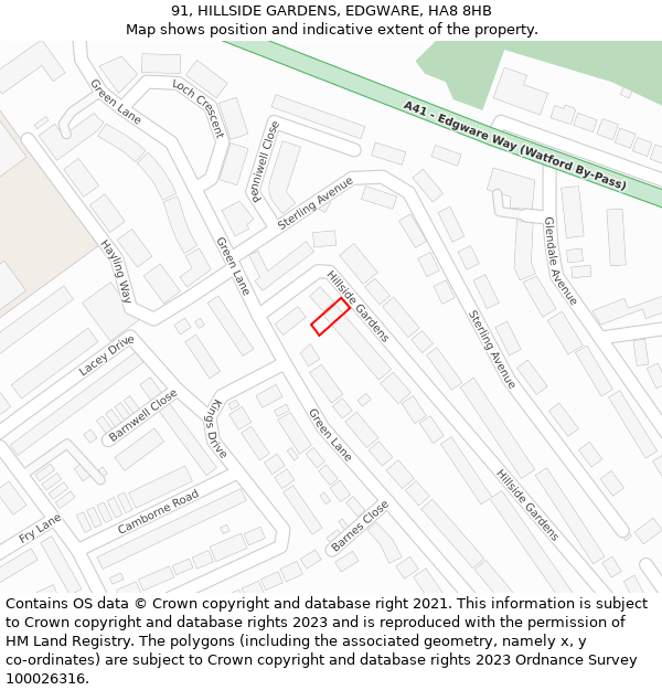 91, HILLSIDE GARDENS, EDGWARE, HA8 8HB: Location map and indicative extent of plot