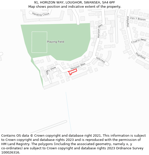 91, HORIZON WAY, LOUGHOR, SWANSEA, SA4 6PF: Location map and indicative extent of plot