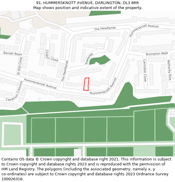 91, HUMMERSKNOTT AVENUE, DARLINGTON, DL3 8RR: Location map and indicative extent of plot