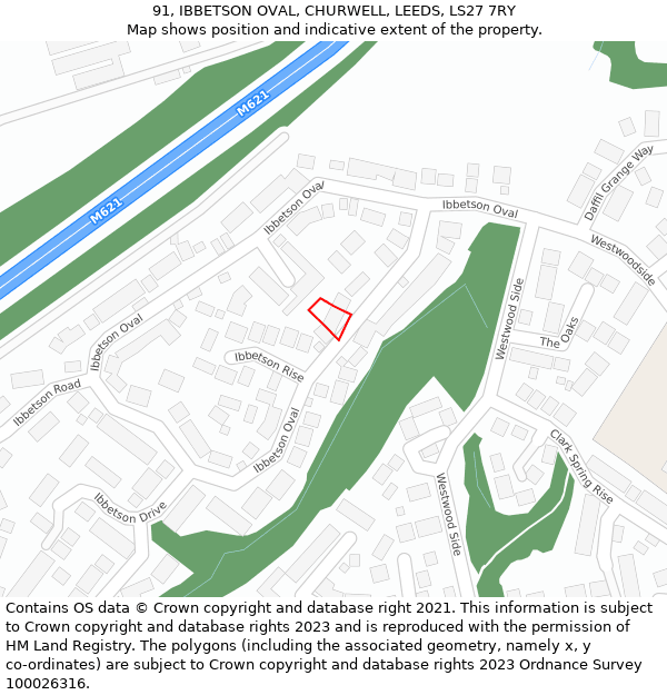 91, IBBETSON OVAL, CHURWELL, LEEDS, LS27 7RY: Location map and indicative extent of plot