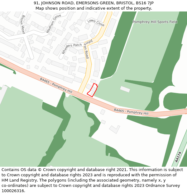 91, JOHNSON ROAD, EMERSONS GREEN, BRISTOL, BS16 7JP: Location map and indicative extent of plot