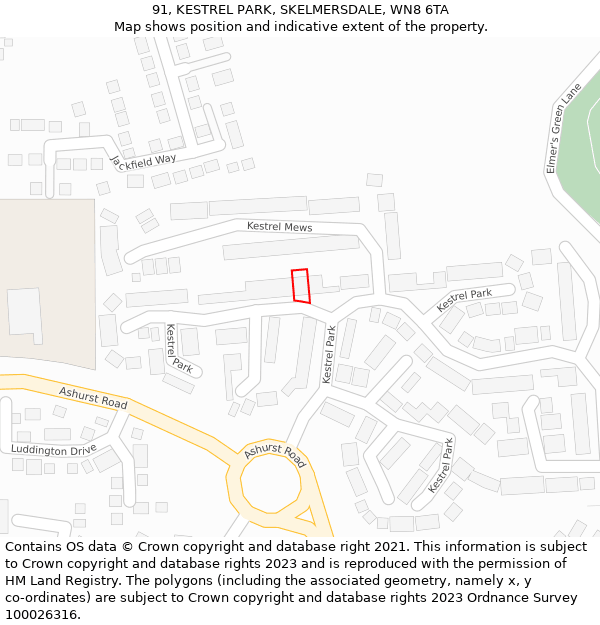 91, KESTREL PARK, SKELMERSDALE, WN8 6TA: Location map and indicative extent of plot