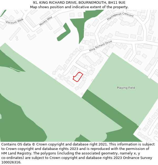91, KING RICHARD DRIVE, BOURNEMOUTH, BH11 9UE: Location map and indicative extent of plot