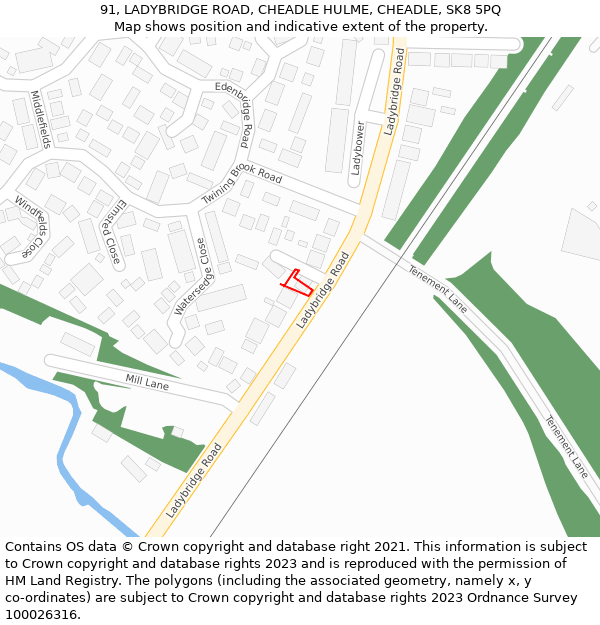 91, LADYBRIDGE ROAD, CHEADLE HULME, CHEADLE, SK8 5PQ: Location map and indicative extent of plot