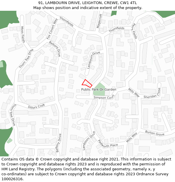 91, LAMBOURN DRIVE, LEIGHTON, CREWE, CW1 4TL: Location map and indicative extent of plot