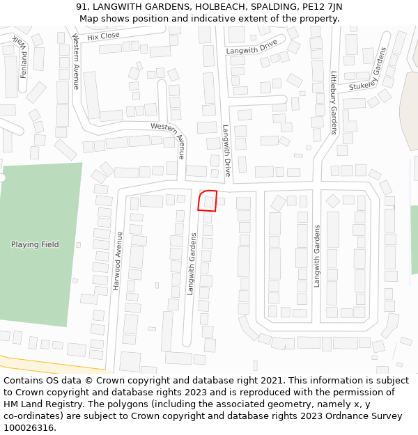 91, LANGWITH GARDENS, HOLBEACH, SPALDING, PE12 7JN: Location map and indicative extent of plot