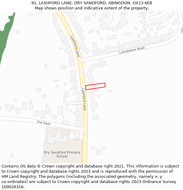 91, LASHFORD LANE, DRY SANDFORD, ABINGDON, OX13 6EB: Location map and indicative extent of plot