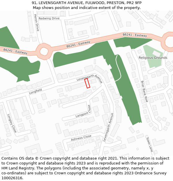 91, LEVENSGARTH AVENUE, FULWOOD, PRESTON, PR2 9FP: Location map and indicative extent of plot