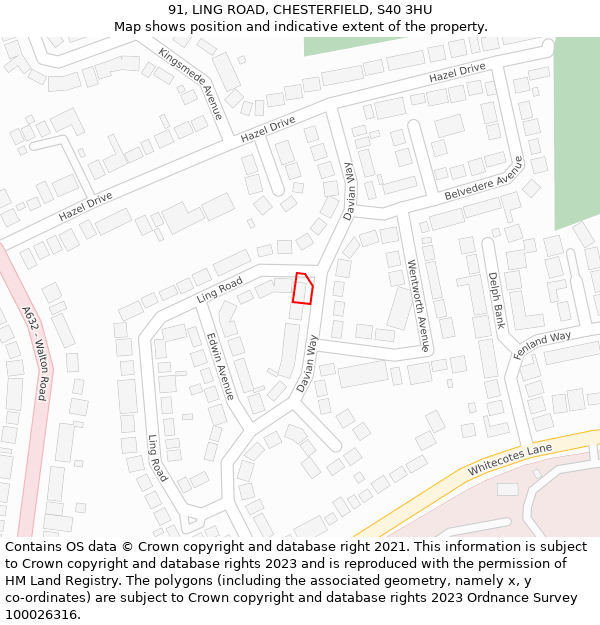 91, LING ROAD, CHESTERFIELD, S40 3HU: Location map and indicative extent of plot
