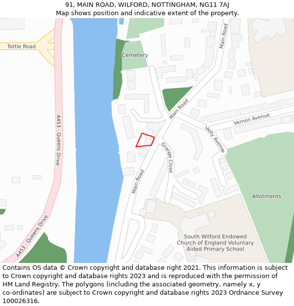 91, MAIN ROAD, WILFORD, NOTTINGHAM, NG11 7AJ: Location map and indicative extent of plot