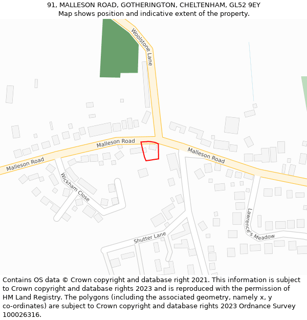 91, MALLESON ROAD, GOTHERINGTON, CHELTENHAM, GL52 9EY: Location map and indicative extent of plot