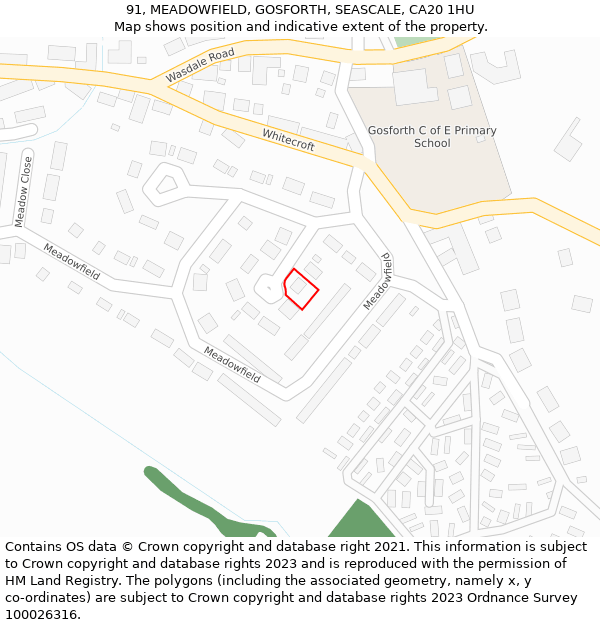 91, MEADOWFIELD, GOSFORTH, SEASCALE, CA20 1HU: Location map and indicative extent of plot