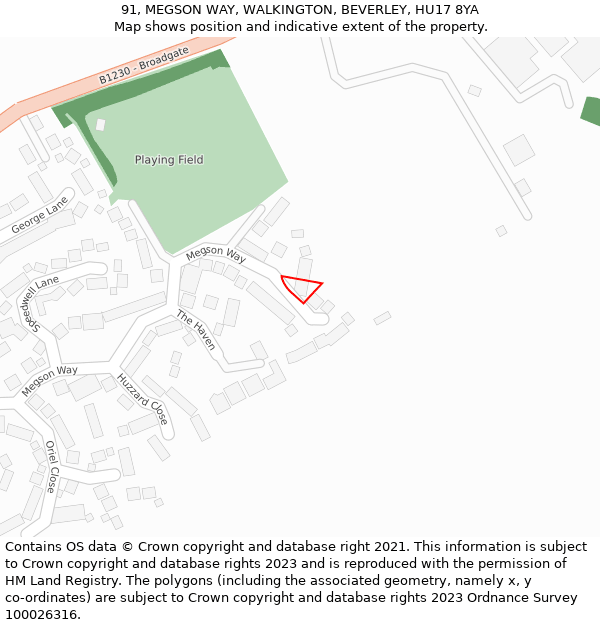 91, MEGSON WAY, WALKINGTON, BEVERLEY, HU17 8YA: Location map and indicative extent of plot