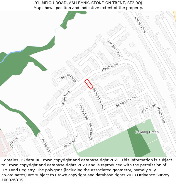 91, MEIGH ROAD, ASH BANK, STOKE-ON-TRENT, ST2 9QJ: Location map and indicative extent of plot
