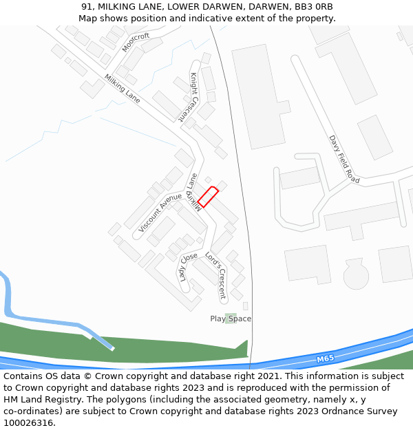 91, MILKING LANE, LOWER DARWEN, DARWEN, BB3 0RB: Location map and indicative extent of plot