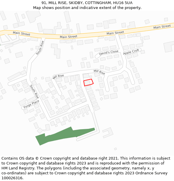 91, MILL RISE, SKIDBY, COTTINGHAM, HU16 5UA: Location map and indicative extent of plot