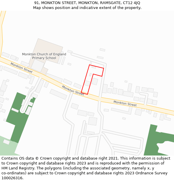 91, MONKTON STREET, MONKTON, RAMSGATE, CT12 4JQ: Location map and indicative extent of plot