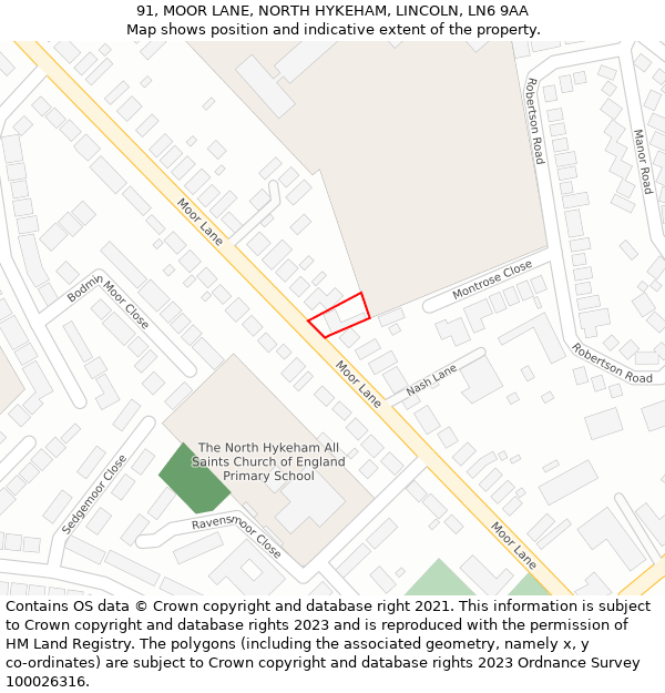 91, MOOR LANE, NORTH HYKEHAM, LINCOLN, LN6 9AA: Location map and indicative extent of plot