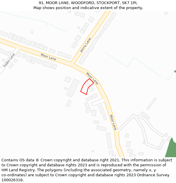 91, MOOR LANE, WOODFORD, STOCKPORT, SK7 1PL: Location map and indicative extent of plot