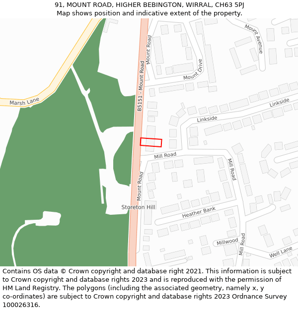 91, MOUNT ROAD, HIGHER BEBINGTON, WIRRAL, CH63 5PJ: Location map and indicative extent of plot