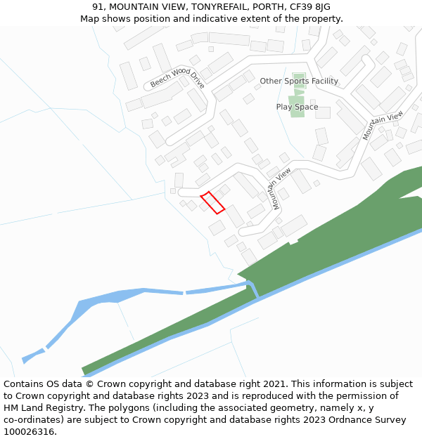 91, MOUNTAIN VIEW, TONYREFAIL, PORTH, CF39 8JG: Location map and indicative extent of plot