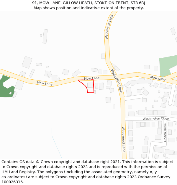 91, MOW LANE, GILLOW HEATH, STOKE-ON-TRENT, ST8 6RJ: Location map and indicative extent of plot