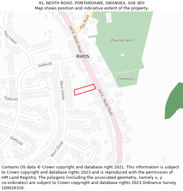 91, NEATH ROAD, PONTARDAWE, SWANSEA, SA8 3EH: Location map and indicative extent of plot