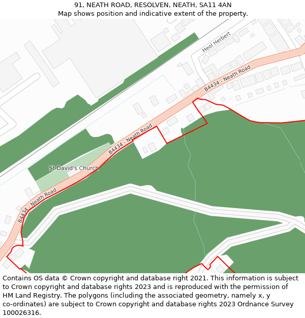 91, NEATH ROAD, RESOLVEN, NEATH, SA11 4AN: Location map and indicative extent of plot