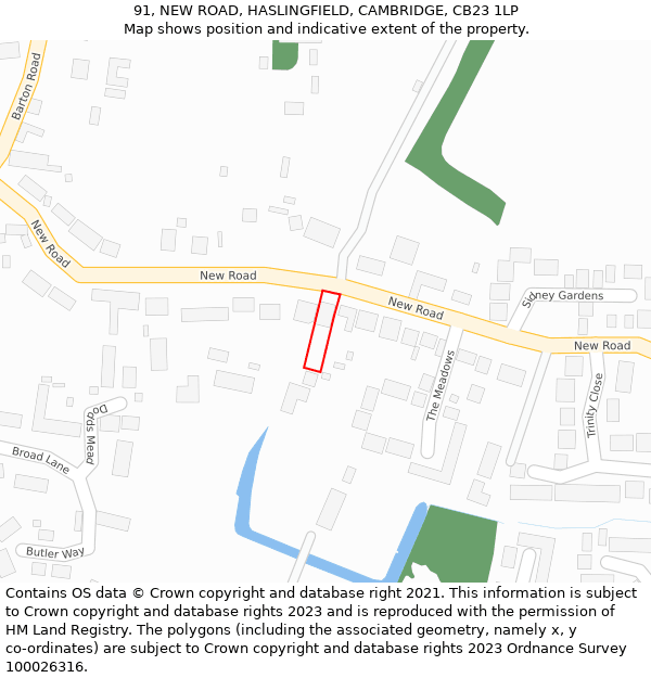 91, NEW ROAD, HASLINGFIELD, CAMBRIDGE, CB23 1LP: Location map and indicative extent of plot