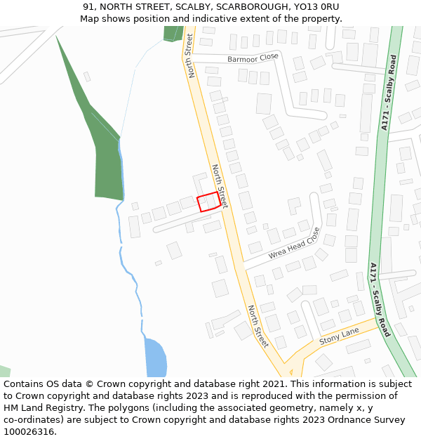 91, NORTH STREET, SCALBY, SCARBOROUGH, YO13 0RU: Location map and indicative extent of plot