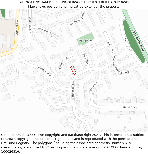 91, NOTTINGHAM DRIVE, WINGERWORTH, CHESTERFIELD, S42 6WD: Location map and indicative extent of plot