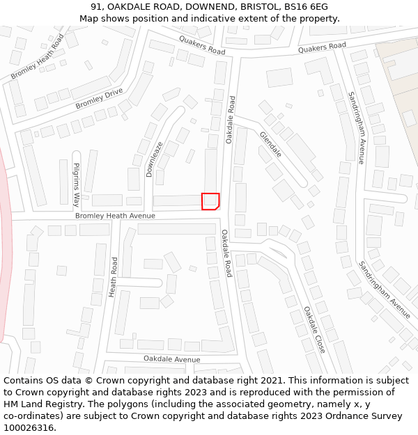 91, OAKDALE ROAD, DOWNEND, BRISTOL, BS16 6EG: Location map and indicative extent of plot