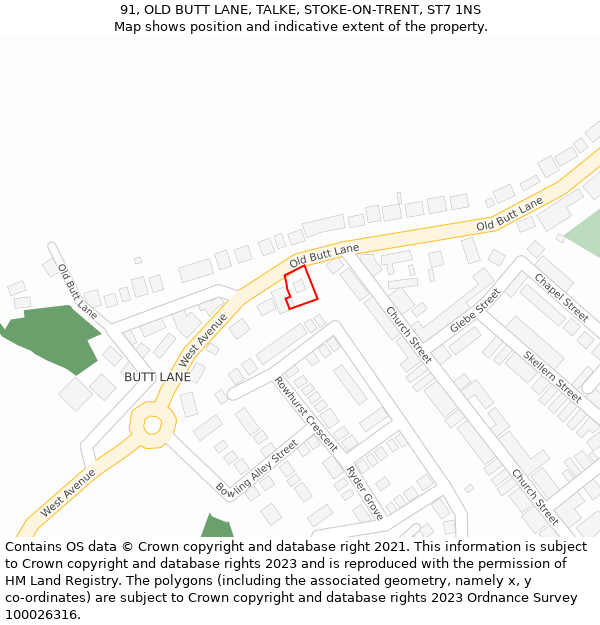 91, OLD BUTT LANE, TALKE, STOKE-ON-TRENT, ST7 1NS: Location map and indicative extent of plot