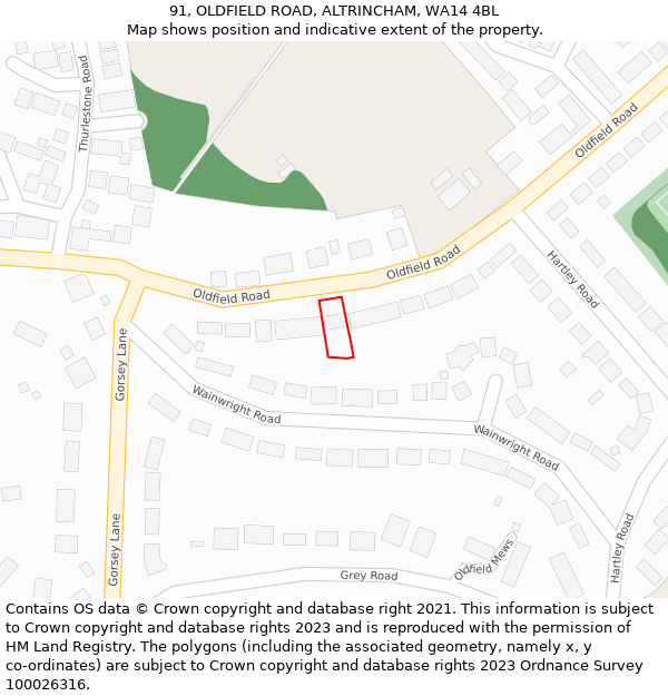 91, OLDFIELD ROAD, ALTRINCHAM, WA14 4BL: Location map and indicative extent of plot