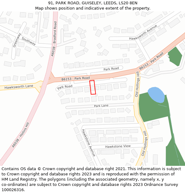 91, PARK ROAD, GUISELEY, LEEDS, LS20 8EN: Location map and indicative extent of plot