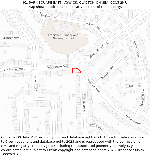 91, PARK SQUARE EAST, JAYWICK, CLACTON-ON-SEA, CO15 2NR: Location map and indicative extent of plot