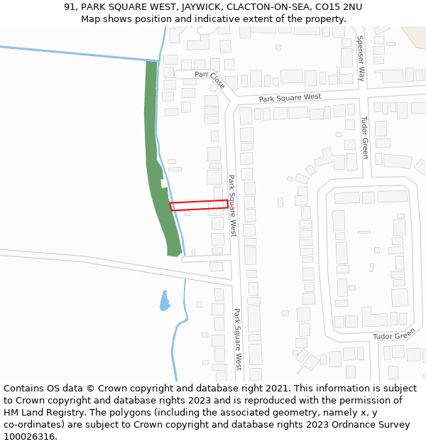 91, PARK SQUARE WEST, JAYWICK, CLACTON-ON-SEA, CO15 2NU: Location map and indicative extent of plot