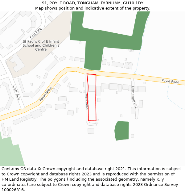 91, POYLE ROAD, TONGHAM, FARNHAM, GU10 1DY: Location map and indicative extent of plot