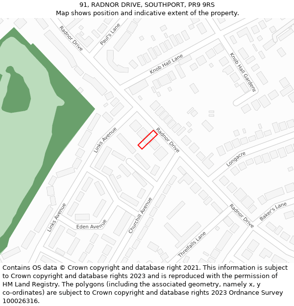 91, RADNOR DRIVE, SOUTHPORT, PR9 9RS: Location map and indicative extent of plot