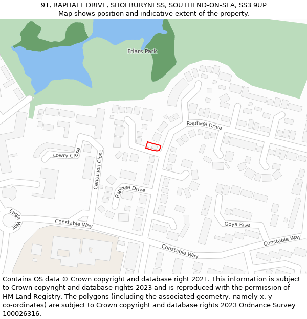 91, RAPHAEL DRIVE, SHOEBURYNESS, SOUTHEND-ON-SEA, SS3 9UP: Location map and indicative extent of plot