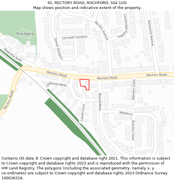 91, RECTORY ROAD, ROCHFORD, SS4 1UG: Location map and indicative extent of plot