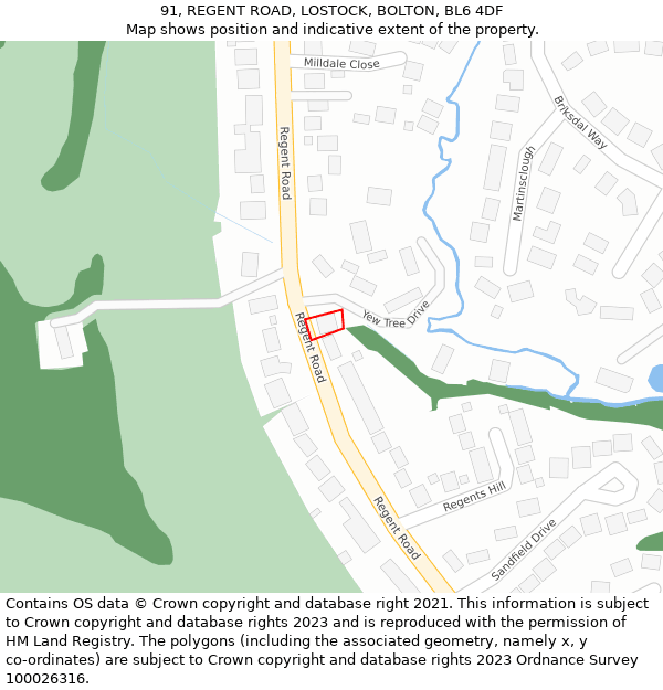 91, REGENT ROAD, LOSTOCK, BOLTON, BL6 4DF: Location map and indicative extent of plot
