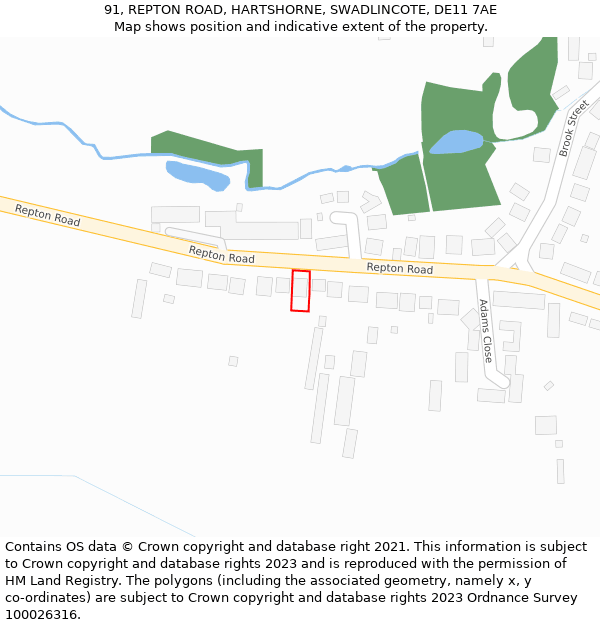 91, REPTON ROAD, HARTSHORNE, SWADLINCOTE, DE11 7AE: Location map and indicative extent of plot