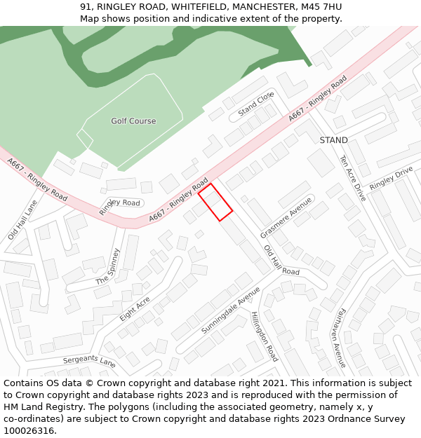 91, RINGLEY ROAD, WHITEFIELD, MANCHESTER, M45 7HU: Location map and indicative extent of plot