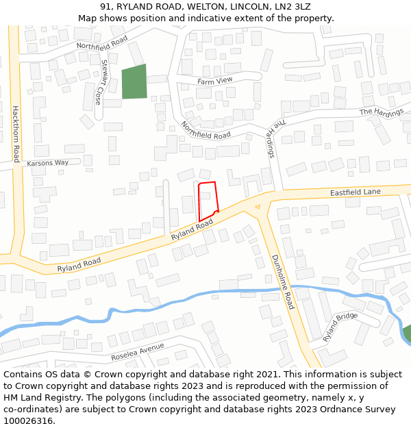 91, RYLAND ROAD, WELTON, LINCOLN, LN2 3LZ: Location map and indicative extent of plot